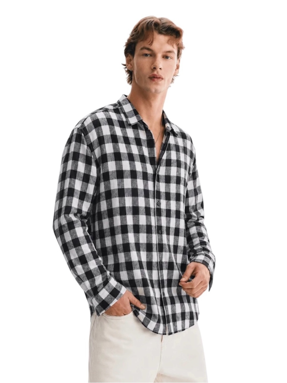 Michael Kors Buffalo Check Long-Sleeve Button Down Cotton & Linen Shirt